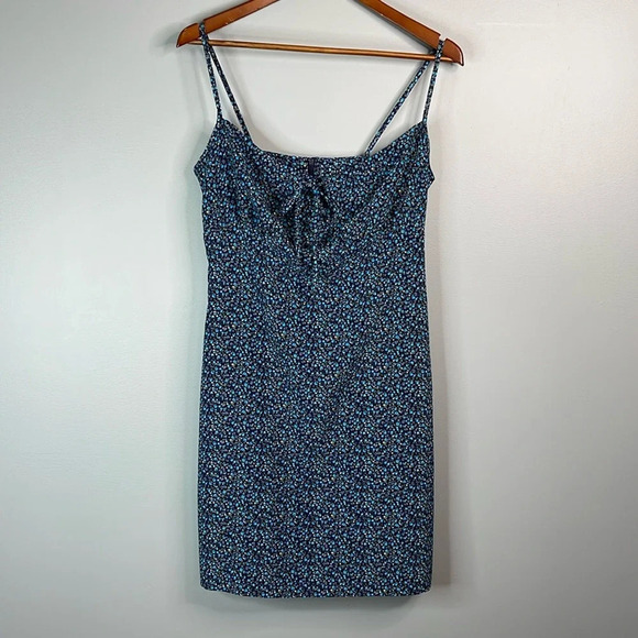 Y2K Vintage 90s Ditsy Floral Spaghetti Strap Slip Dress Blue Tie Empire Waist 9 - Picture 12 of 12